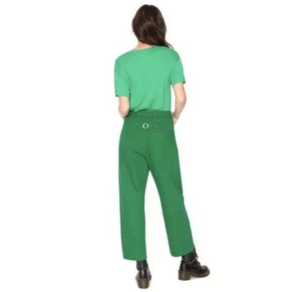 SALE NWT Sandrine Rose X Free People Green Wide Leg Painter Crop Pants Sz 30 - Picture 5 of 11